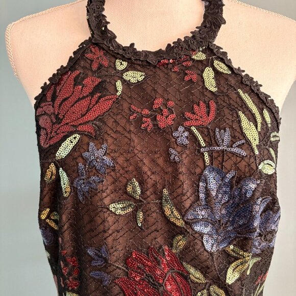 NWT Marchesa Notte Sleeveless Halter Embroidered & Sequin Gown. Size 16 - Picture 2 of 8